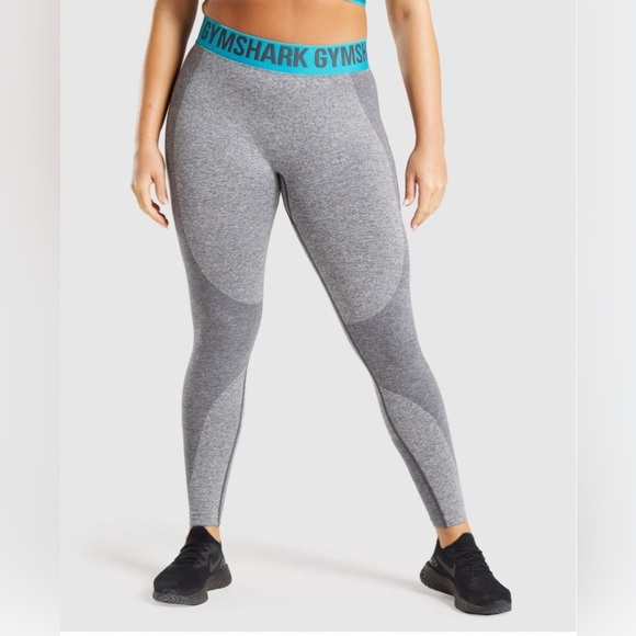 Gymshark Mid-rise Flex Leggings Gray and Turquoise Size Large - Picture 1 of 8